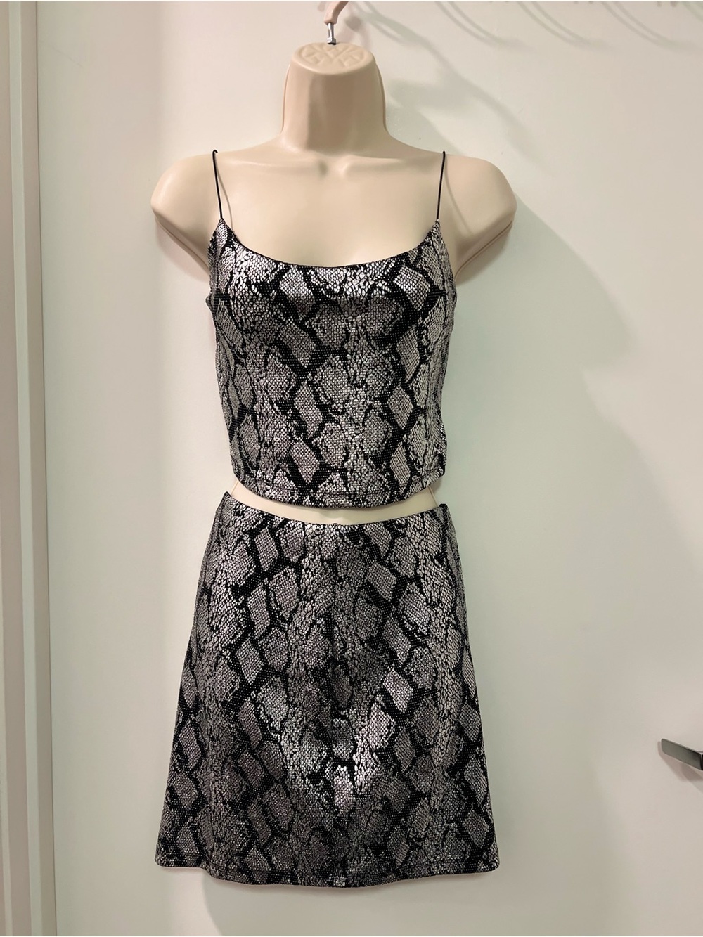 Snakeskin Crop Top & Skirt Set - Black & Silver